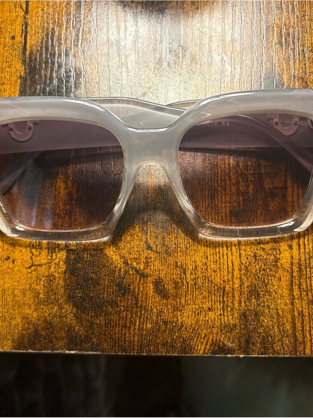True Religion Clear Frame Sunglasses with Gray Smoke Lenses